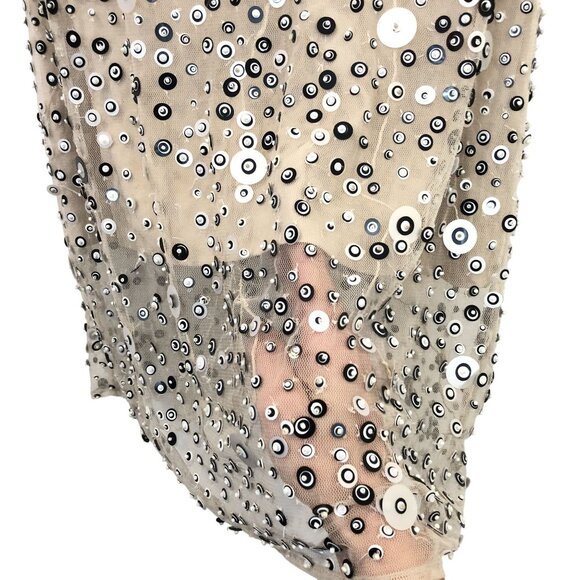 Alice + Olivia XS Beige Sleeveless Beaded Sequin Mini Dress Sheer Back Zipper - Picture 7 of 9